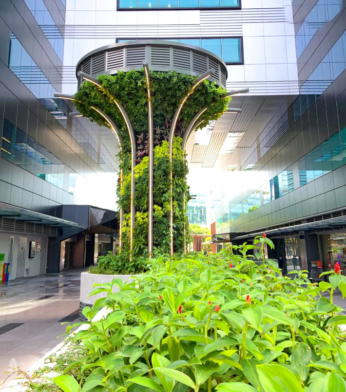 This image shows green wall columns at changi business park